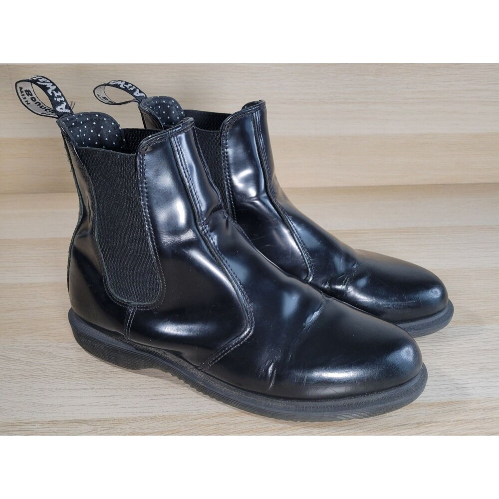 Dr Martens Flora Patent Leather Chelsea Boot Womens Size 10 Pull On Ankle Black